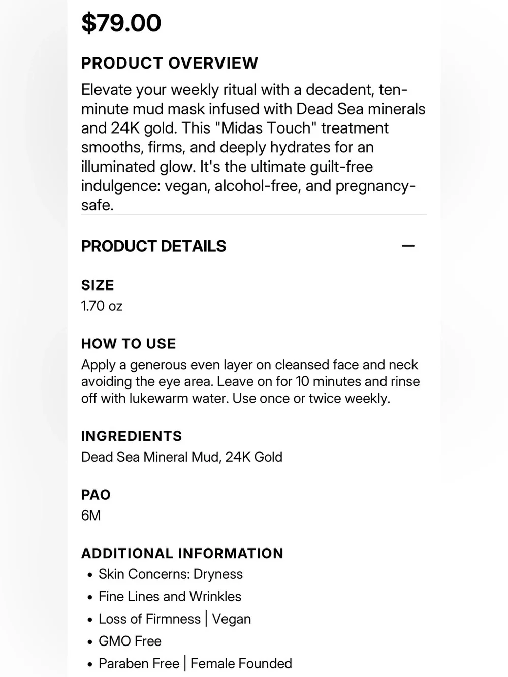 AHAVA 24K Gold Mud Mask NEW! Full Size Product - $79.00 Retail.